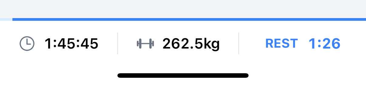 カウントダウン中の表示。バー上部に青いプログレスバーが表示され、右端に「REST 残り時間」が出る
